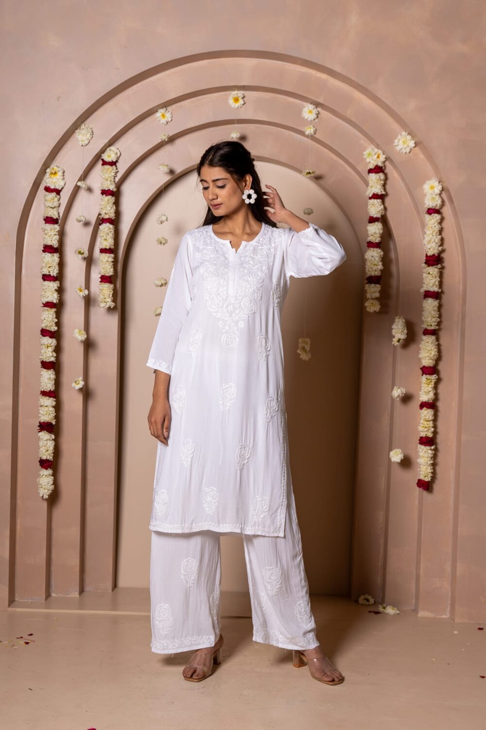 Gulab Mahal Premium Modal Chikankari Kurti & Palazzo Co-ord Set