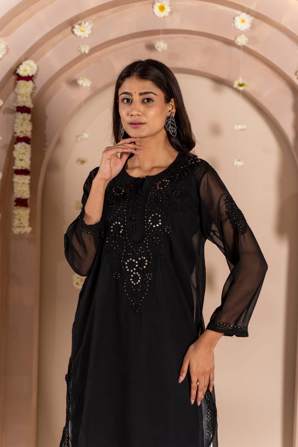 Jhanara Georgette kurti with mukesh work