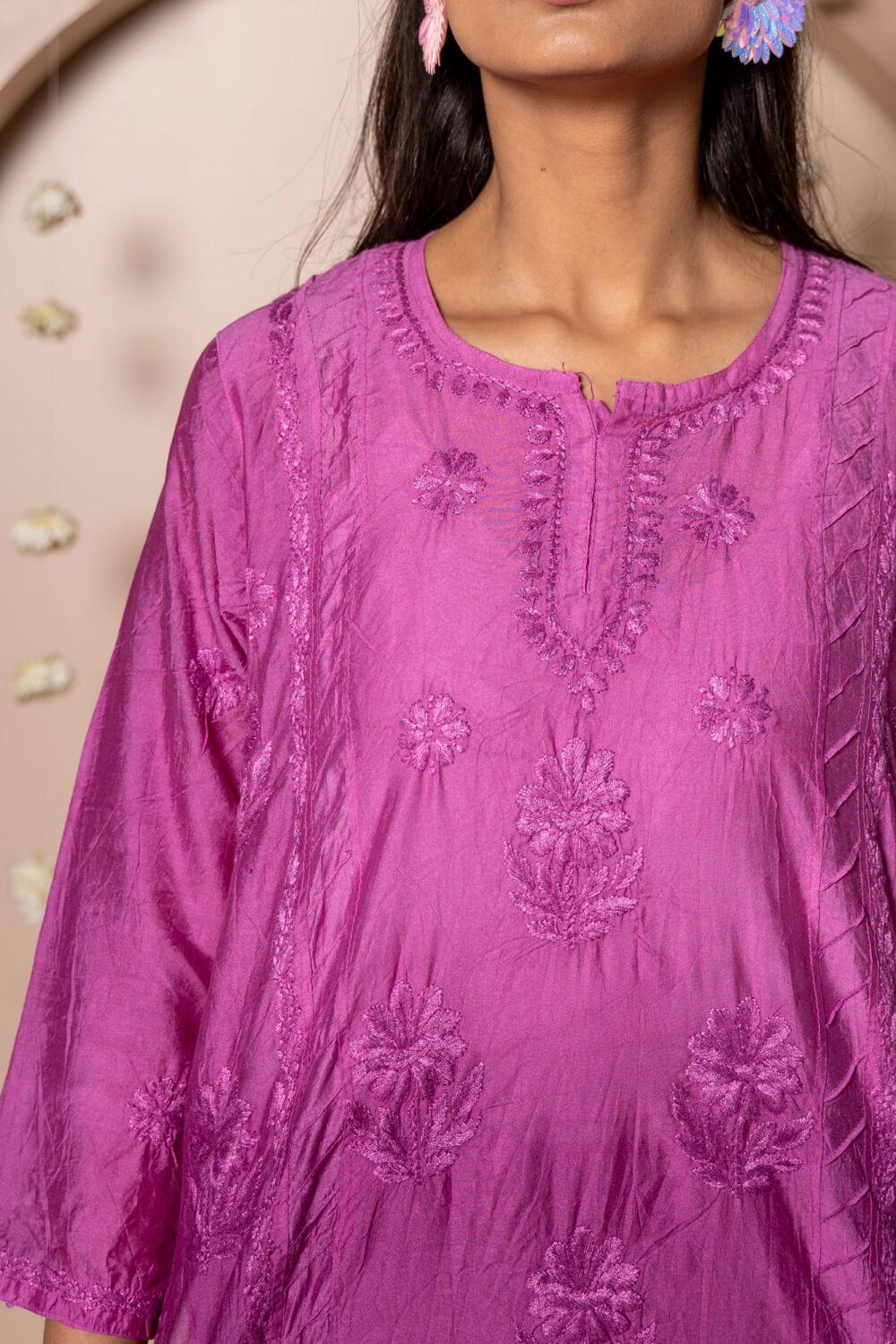 Mariyam Chanderi Chikankari Kurti & Palazzo Co-ord set