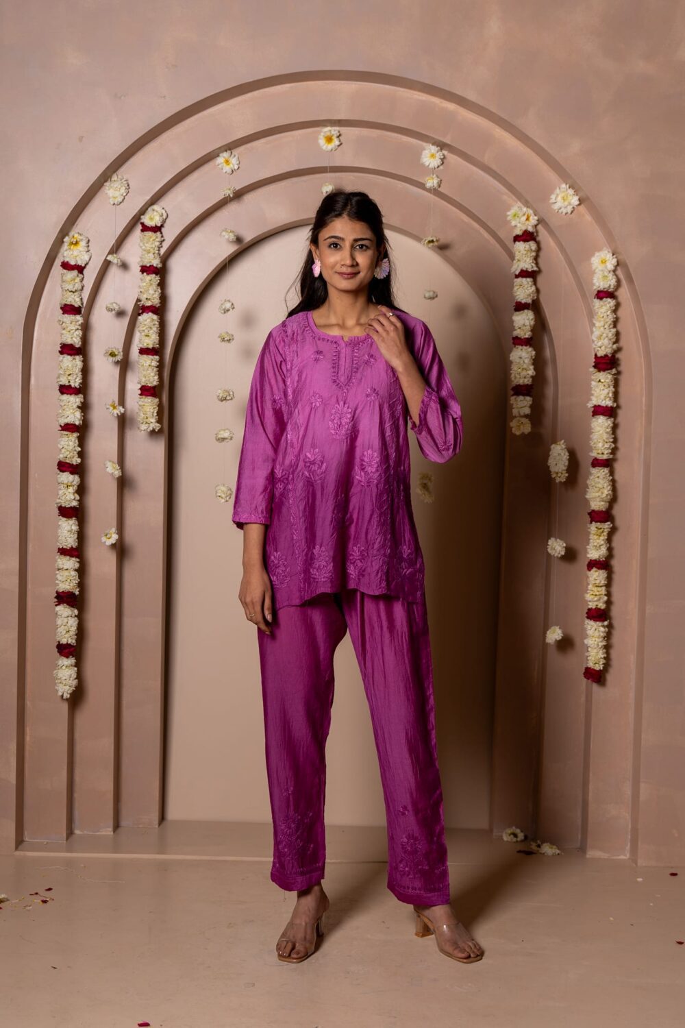 Mariyam Chanderi Chikankari Kurti & Palazzo Co-ord set