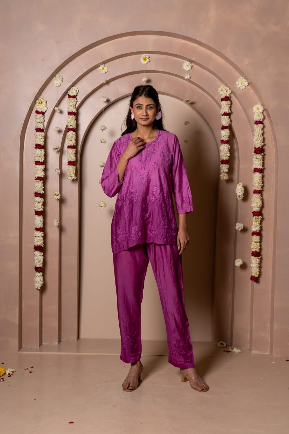 Mariyam Chanderi Chikankari Kurti & Palazzo Co-ord set