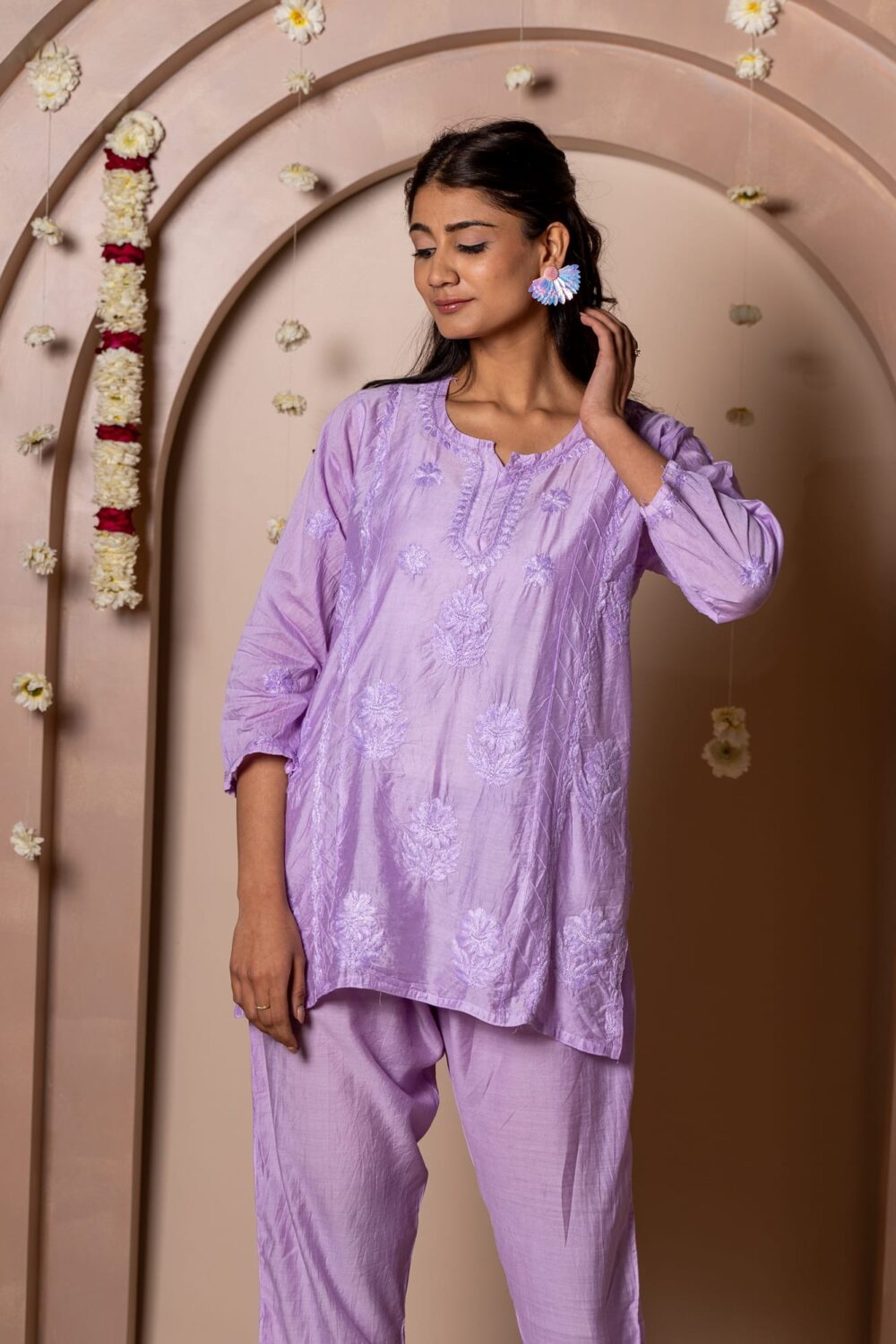 Mariyam Chanderi Chikankari Kurti & Palazzo Co-ord set