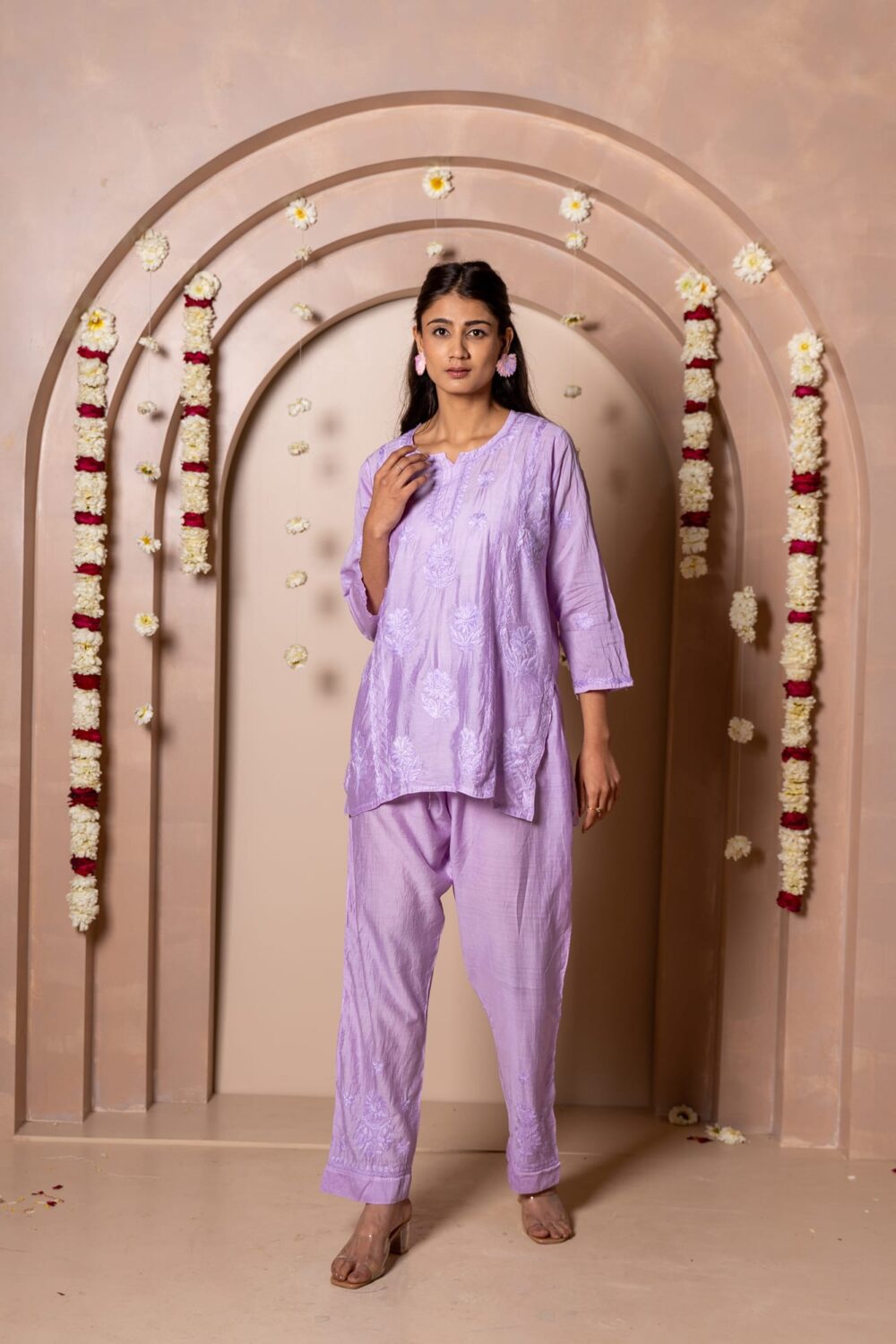 Mariyam Chanderi Chikankari Kurti & Palazzo Co-ord set