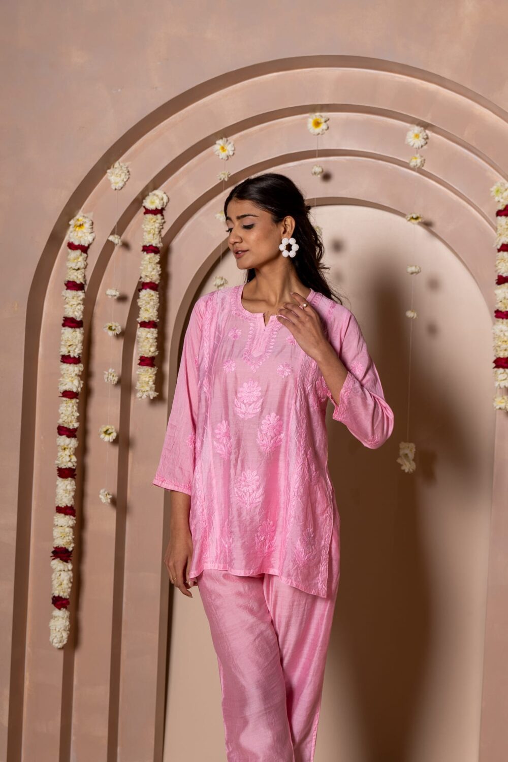 Mariyam Chanderi Chikankari Kurti & Palazzo Co-ord set