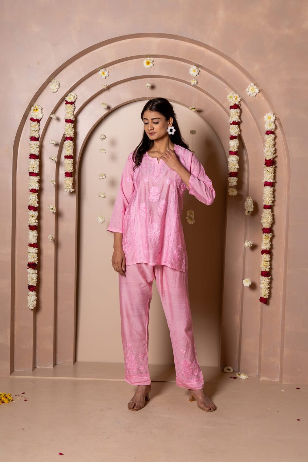 Mariyam Chanderi Chikankari Kurti & Palazzo Co-ord set