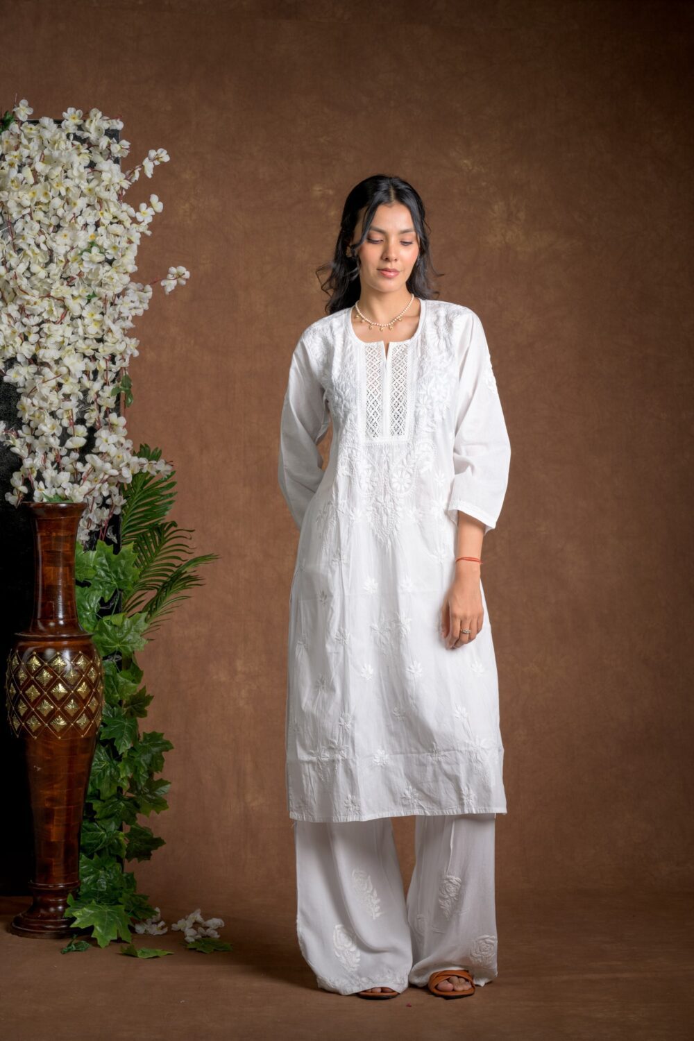 Gurbani Elegance - White Long Cotton Kurti