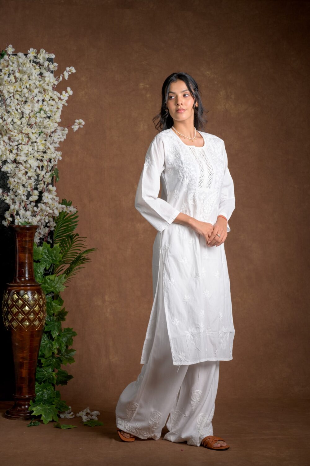 Gurbani Elegance - White Long Cotton Kurti