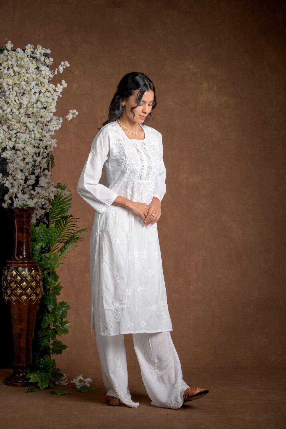 Gurbani Elegance - White Long Cotton Kurti