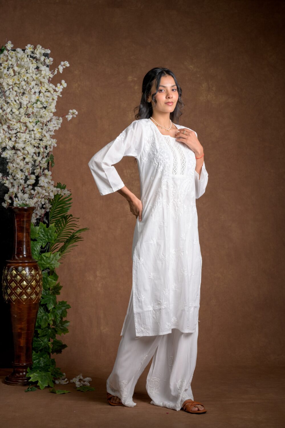 Gurbani Elegance - White Long Cotton Kurti