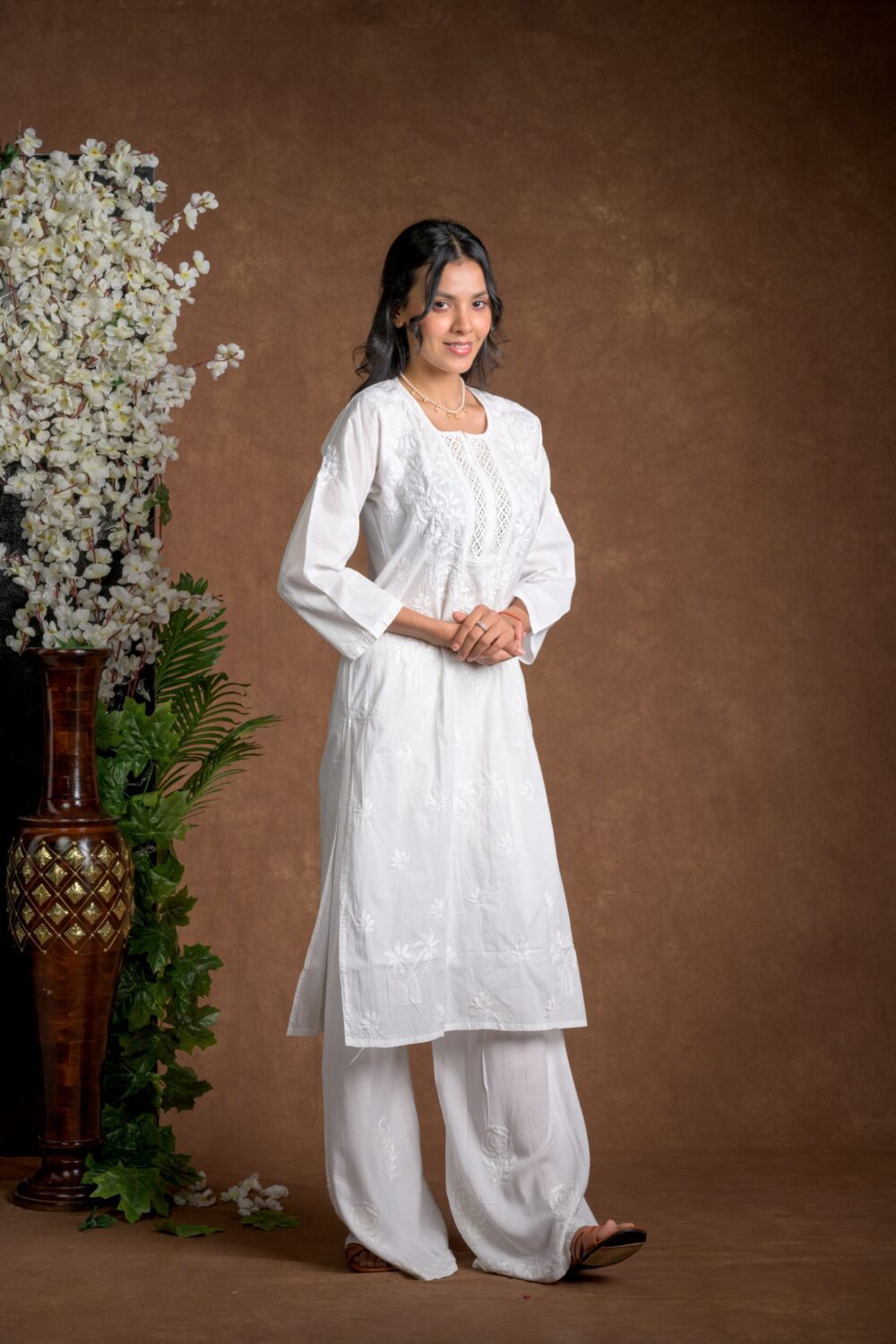 Gurbani Elegance - White Long Cotton Kurti