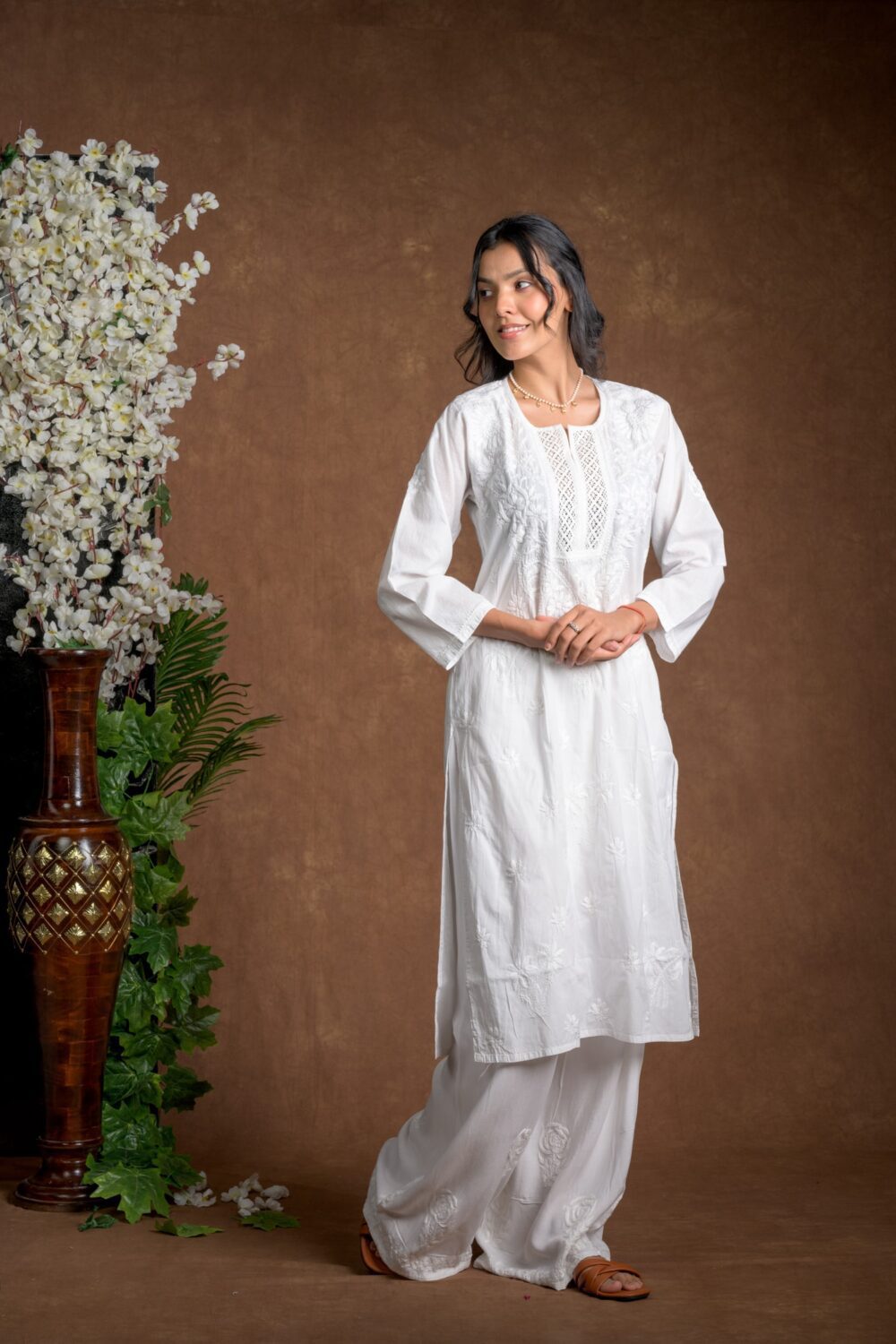 Gurbani Elegance - White Long Cotton Kurti