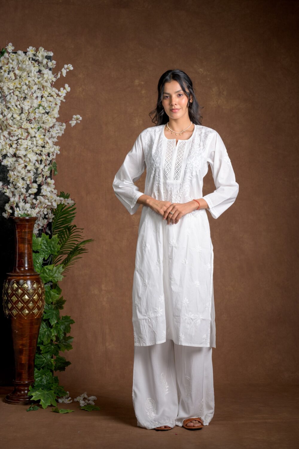 Gurbani Elegance - White Long Cotton Kurti