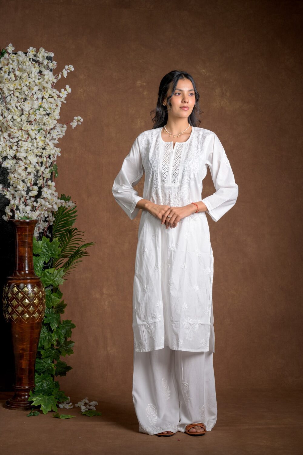 Gurbani Elegance - White Long Cotton Kurti