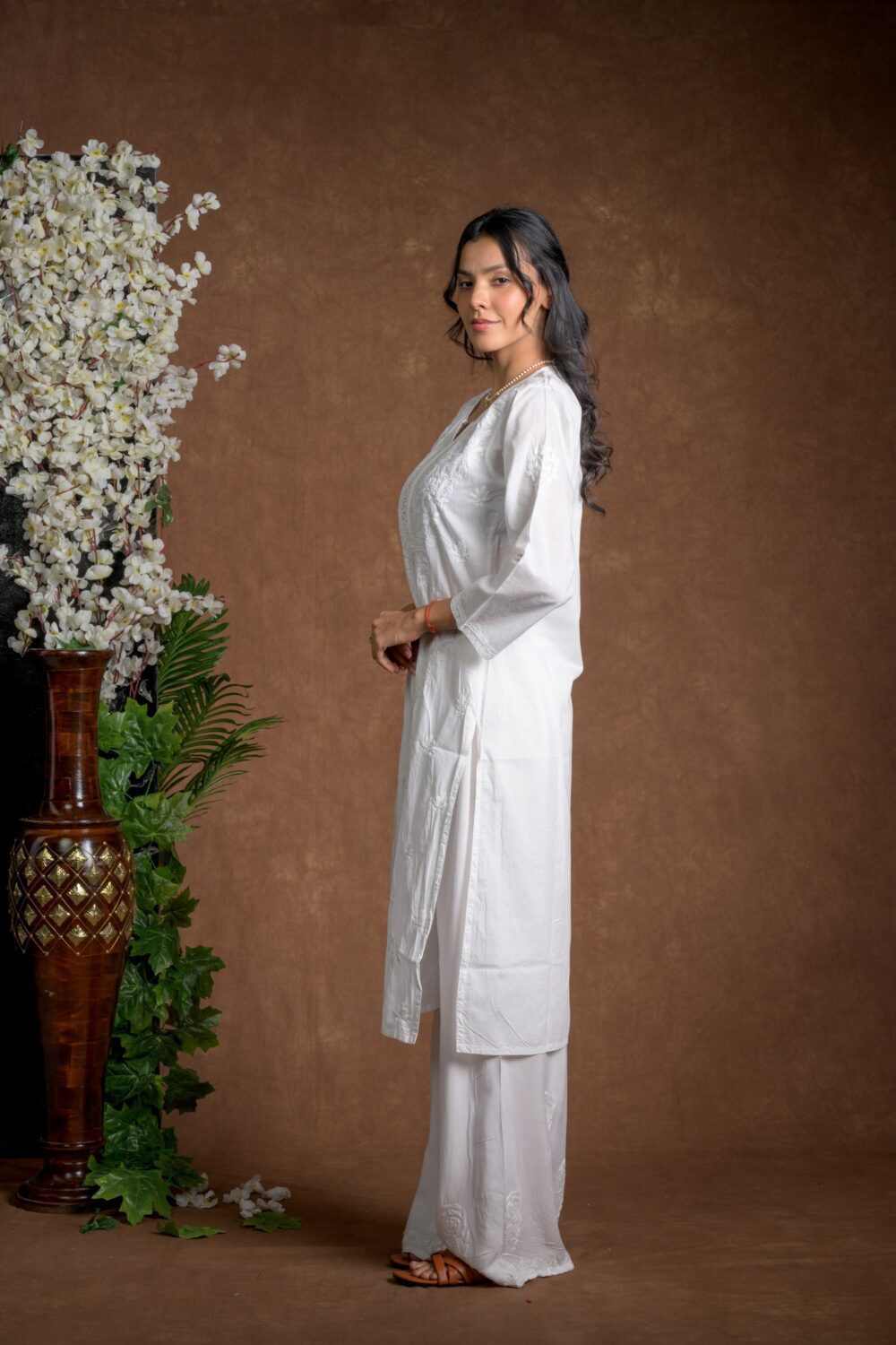 Gurbani Elegance - White Long Cotton Kurti