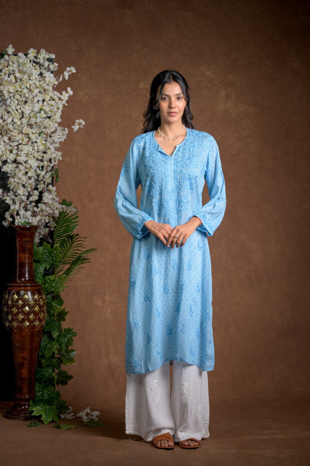 Gurbani Elegance - Blue Long Cotton Kurti