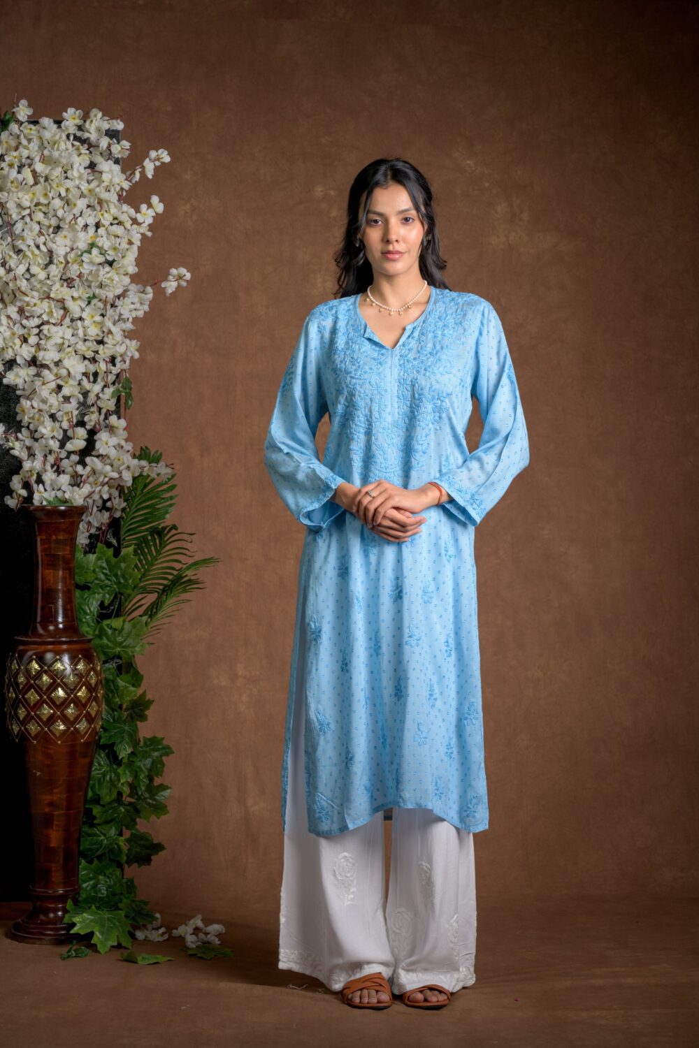 Gurbani Elegance - Blue Long Cotton Kurti