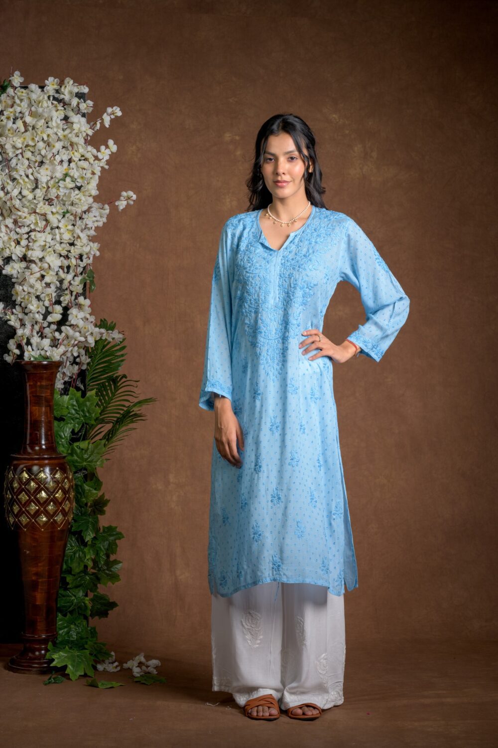 Gurbani Elegance - Blue Long Cotton Kurti