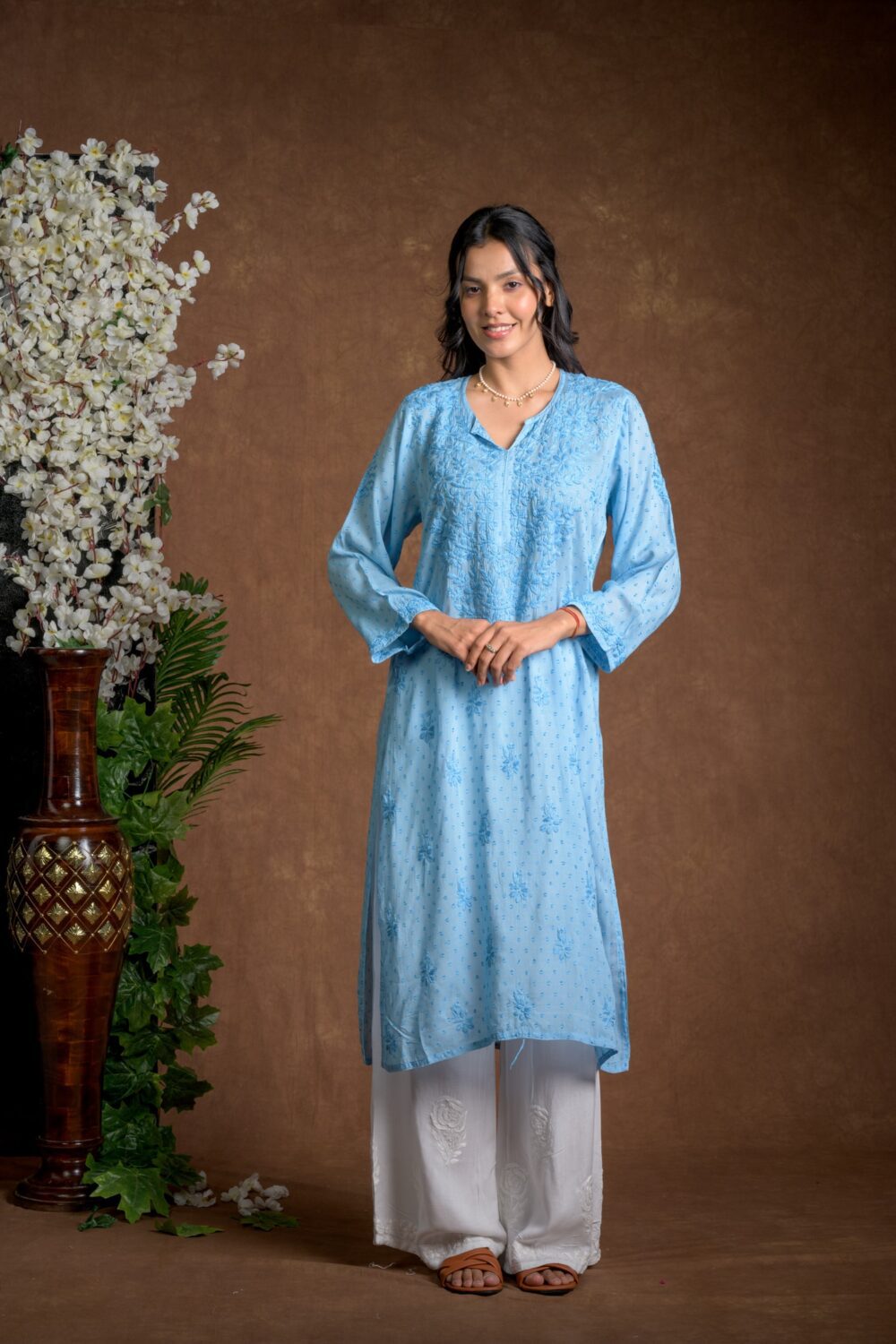 Gurbani Elegance - Blue Long Cotton Kurti