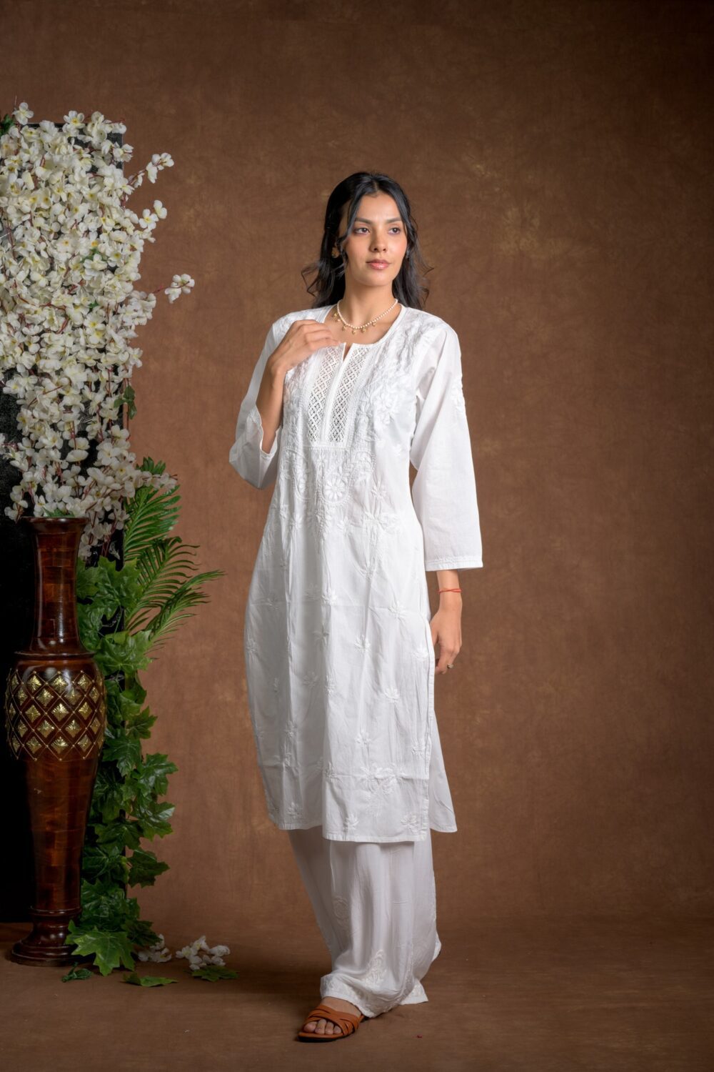 Gurbani Elegance - White Long Cotton Kurti