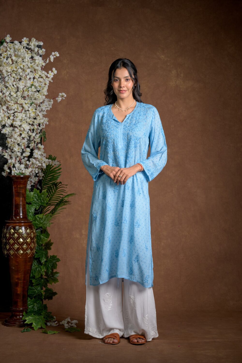 Gurbani Elegance - Blue Long Cotton Kurti