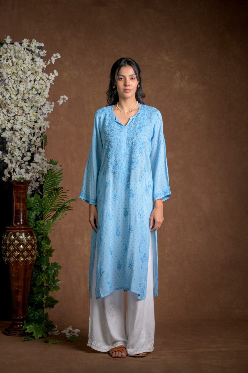 Gurbani Elegance - Blue Long Cotton Kurti