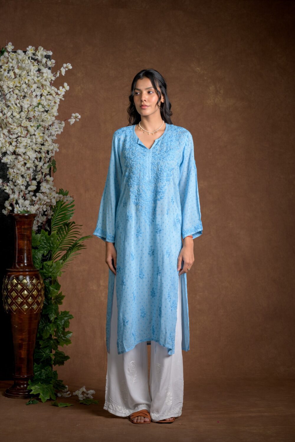 Gurbani Elegance - Blue Long Cotton Kurti