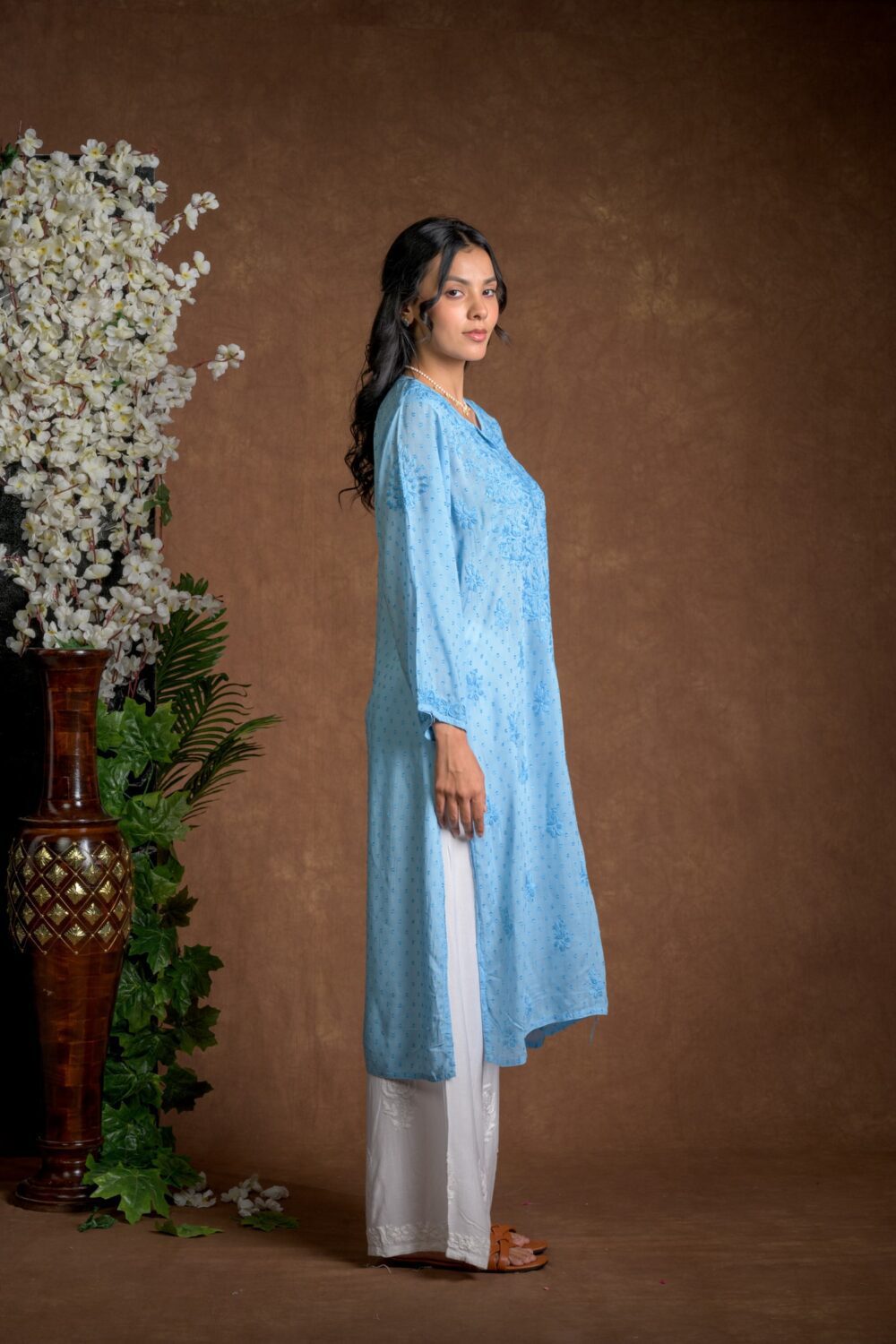 Gurbani Elegance - Blue Long Cotton Kurti