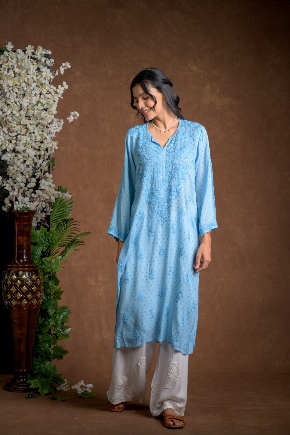 Gurbani Elegance - Blue Long Cotton Kurti