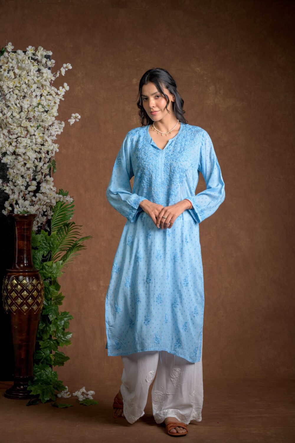 Gurbani Elegance - Blue Long Cotton Kurti