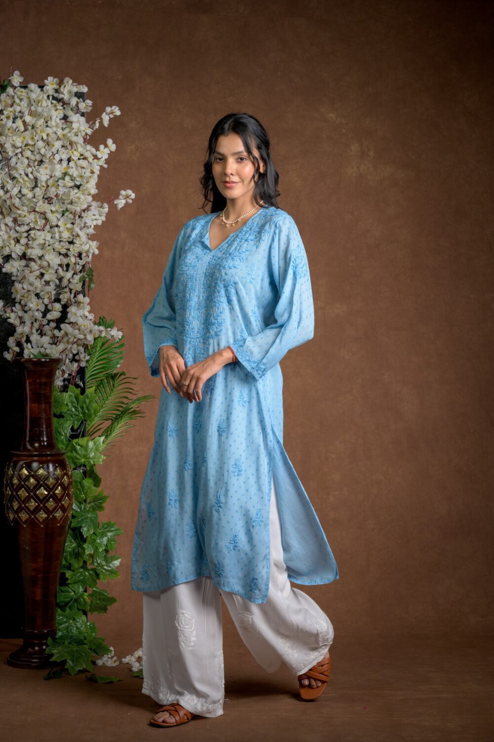 Gurbani Elegance - Blue Long Cotton Kurti