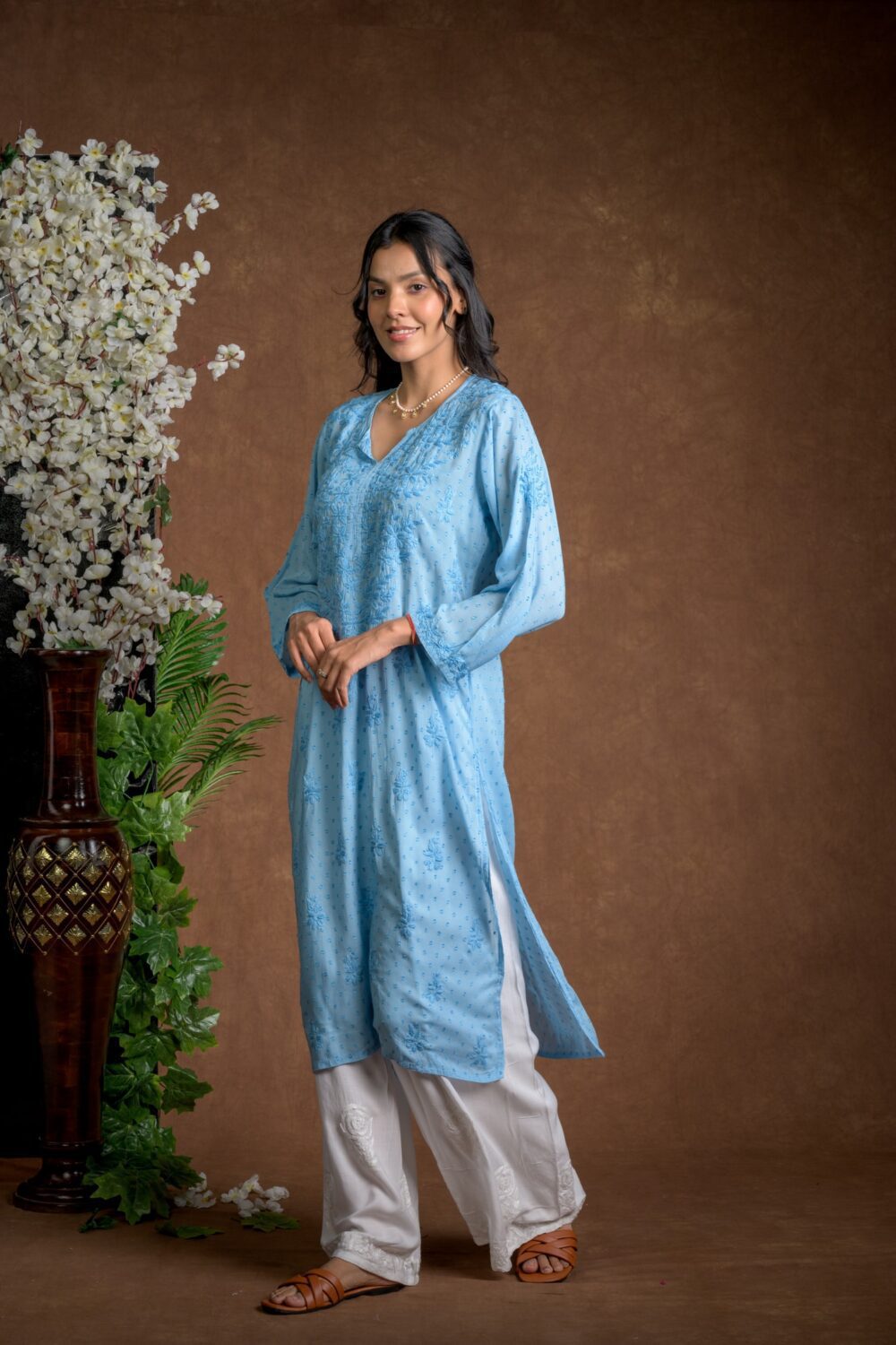 Gurbani Elegance - Blue Long Cotton Kurti