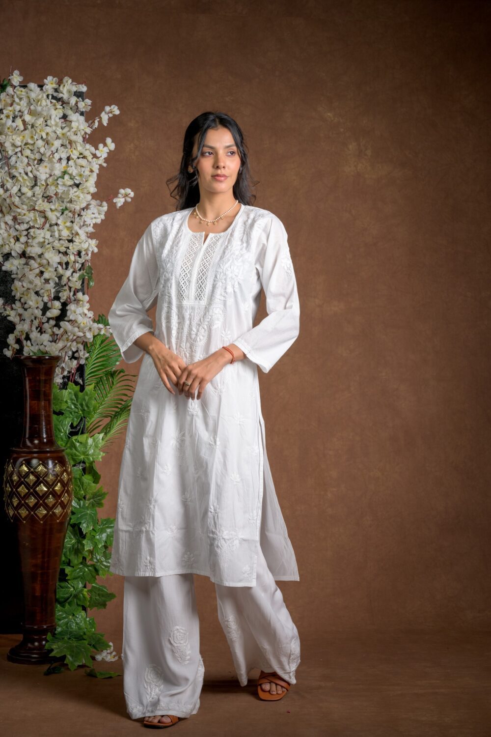 Gurbani Elegance - White Long Cotton Kurti