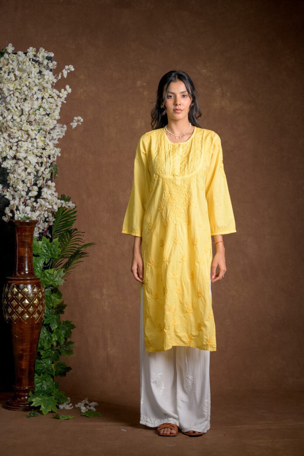 Gurbani Elegance - Yellow Long Cotton Kurti