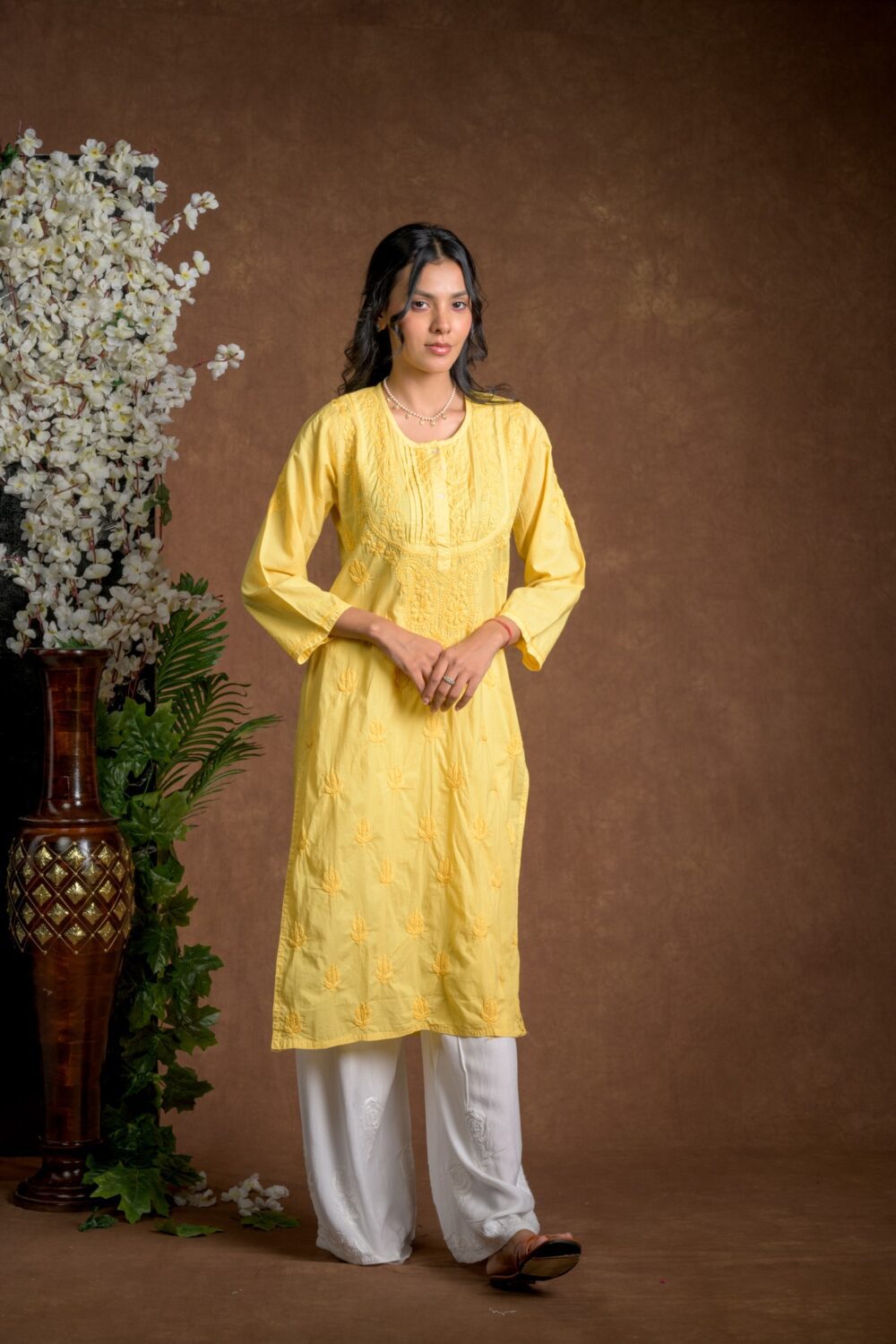 Gurbani Elegance - Yellow Long Cotton Kurti