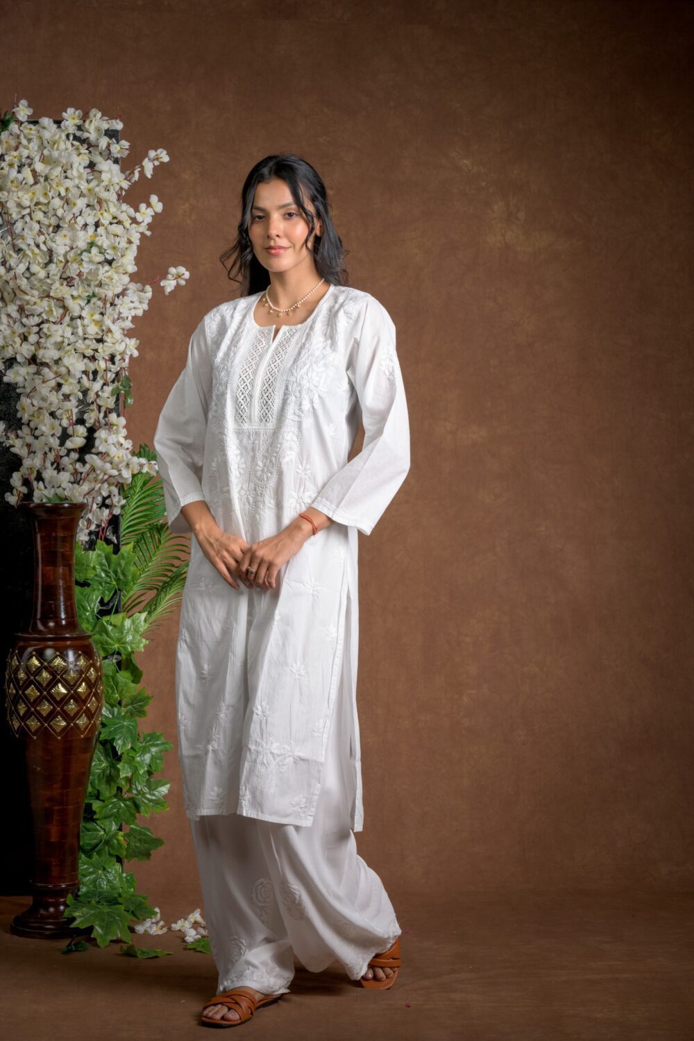 Gurbani Elegance - White Long Cotton Kurti