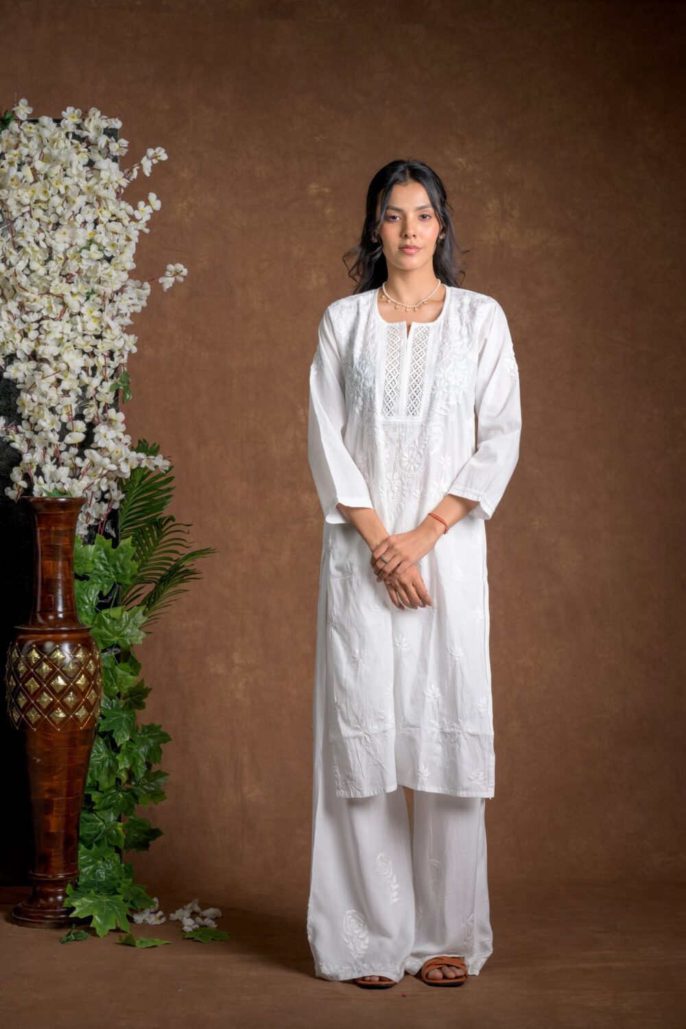 Gurbani Elegance - White Long Cotton Kurti