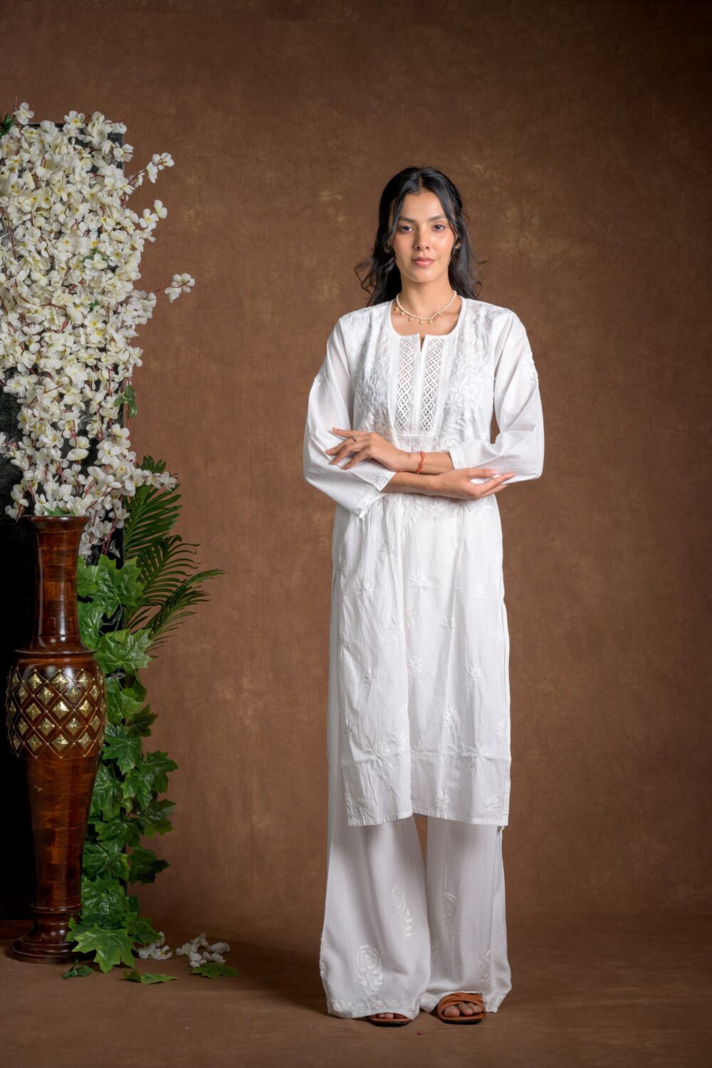 Gurbani Elegance - White Long Cotton Kurti