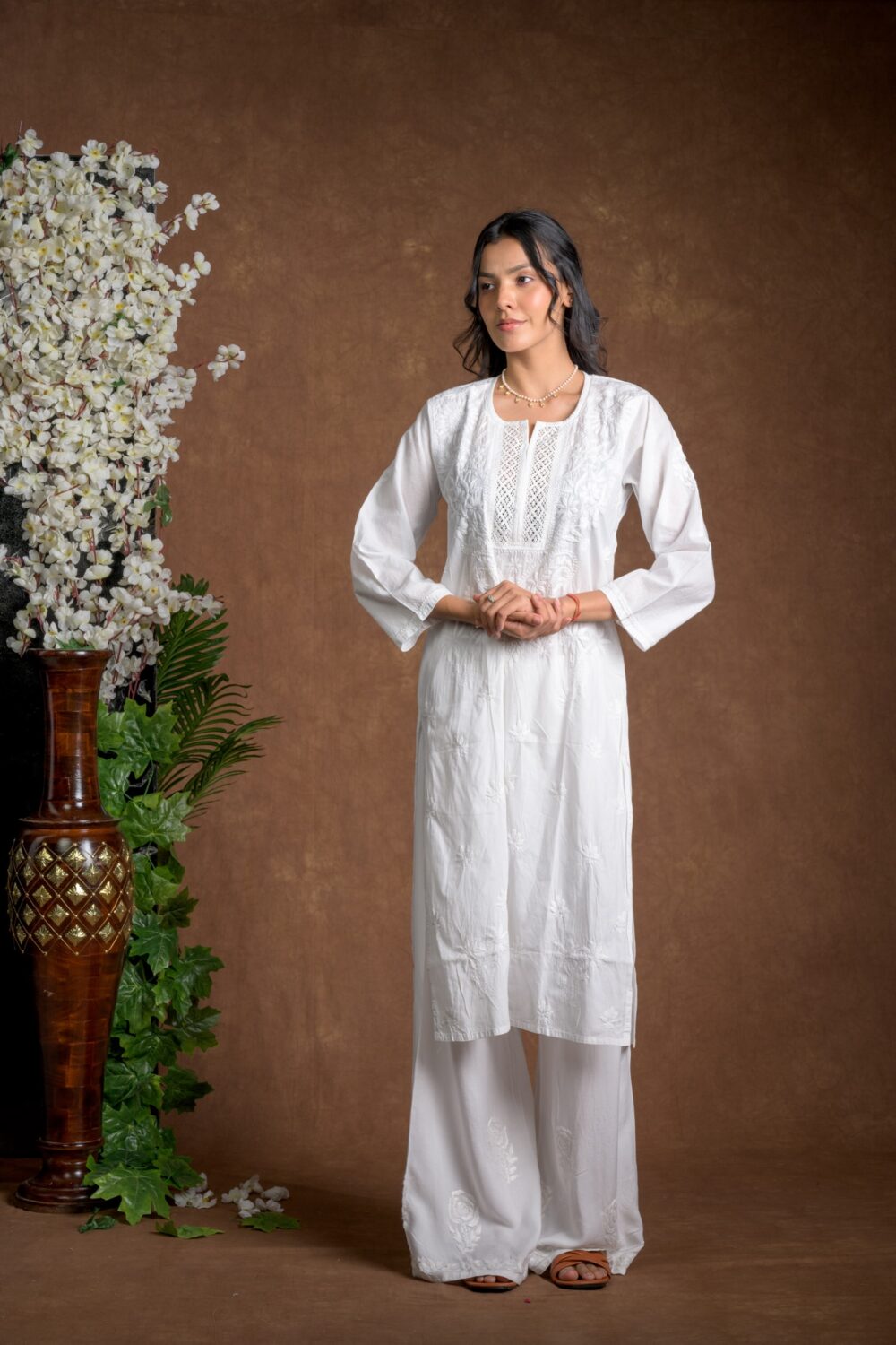 Gurbani Elegance - White Long Cotton Kurti