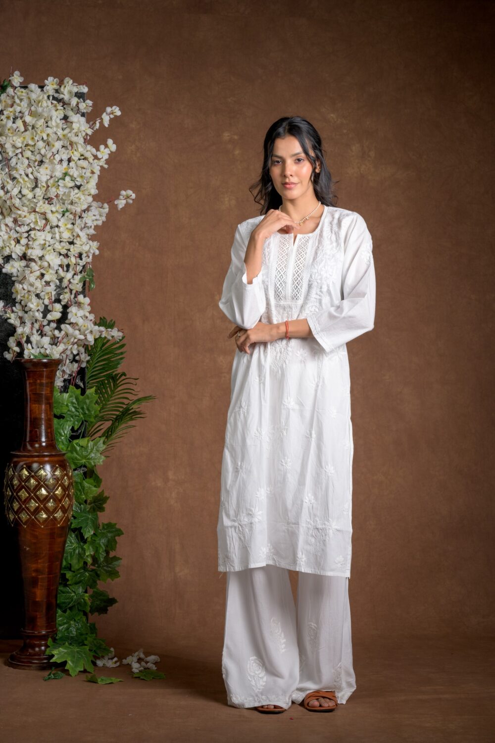 Gurbani Elegance - White Long Cotton Kurti