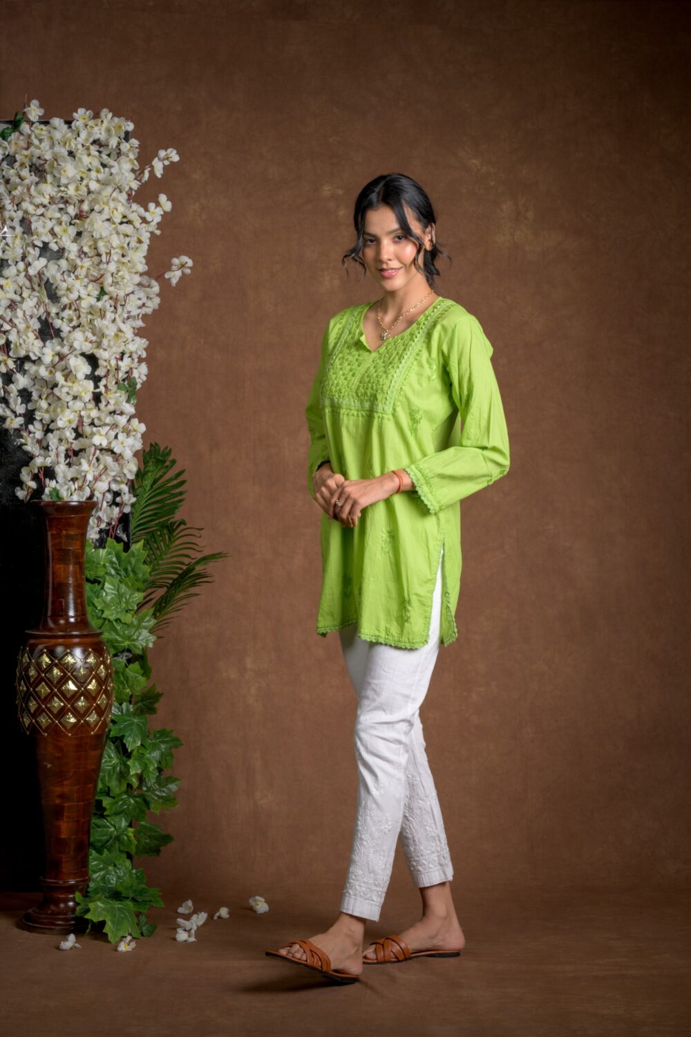 Gurbani Grace - Mull Cotton Lace Solid Women Kurti