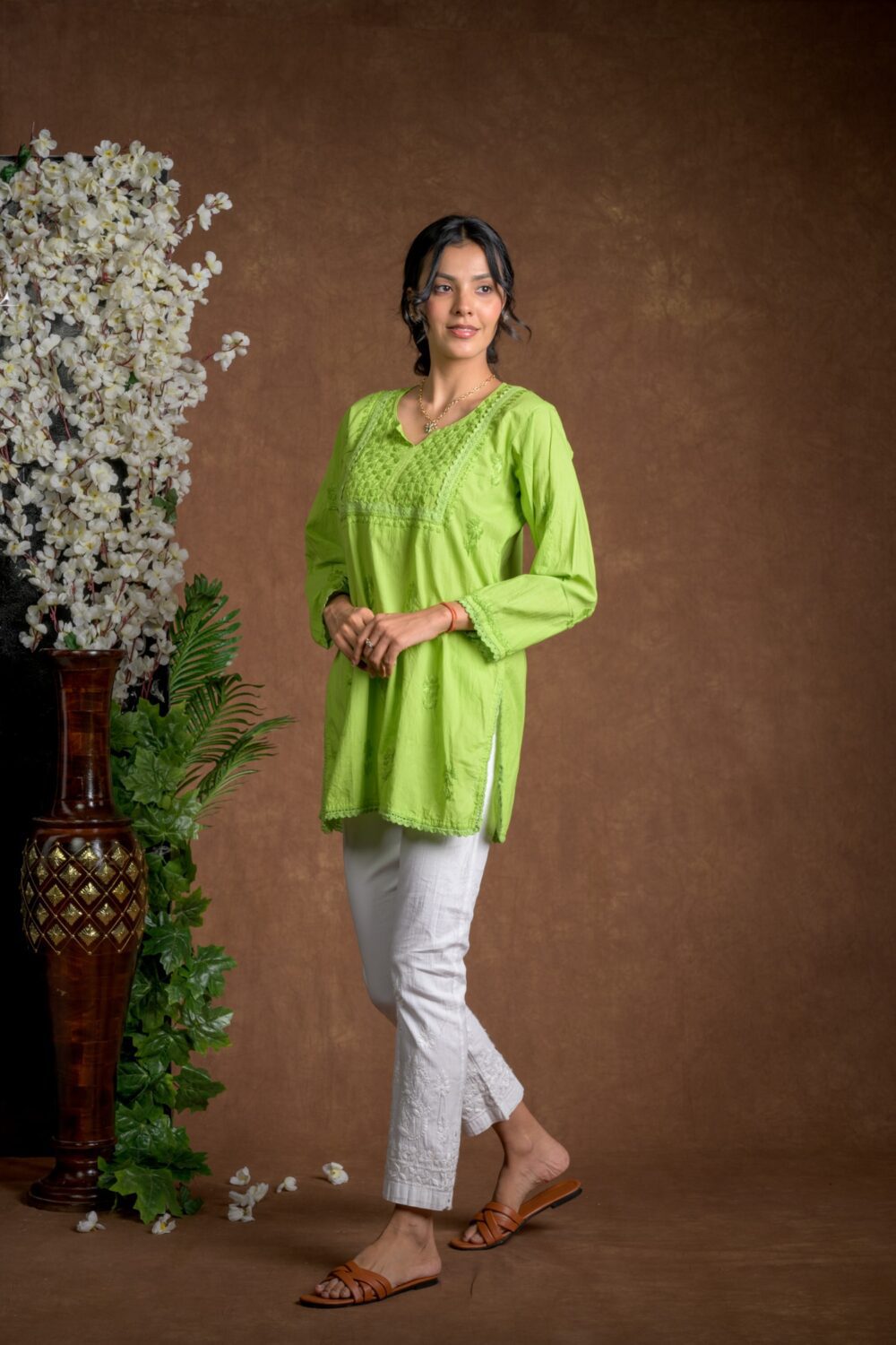 Gurbani Grace - Mull Cotton Lace Solid Women Kurti