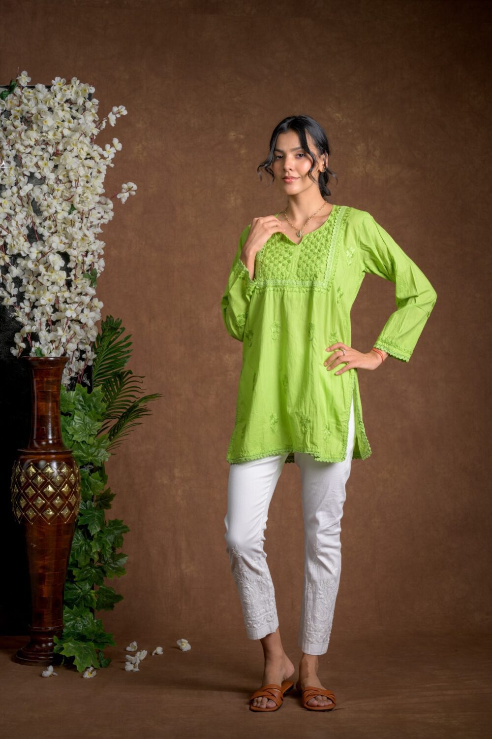 Gurbani Grace - Mull Cotton Lace Solid Women Kurti