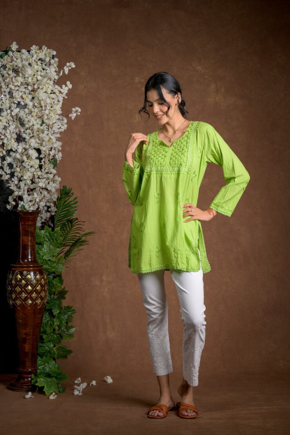 Gurbani Grace - Mull Cotton Lace Solid Women Kurti