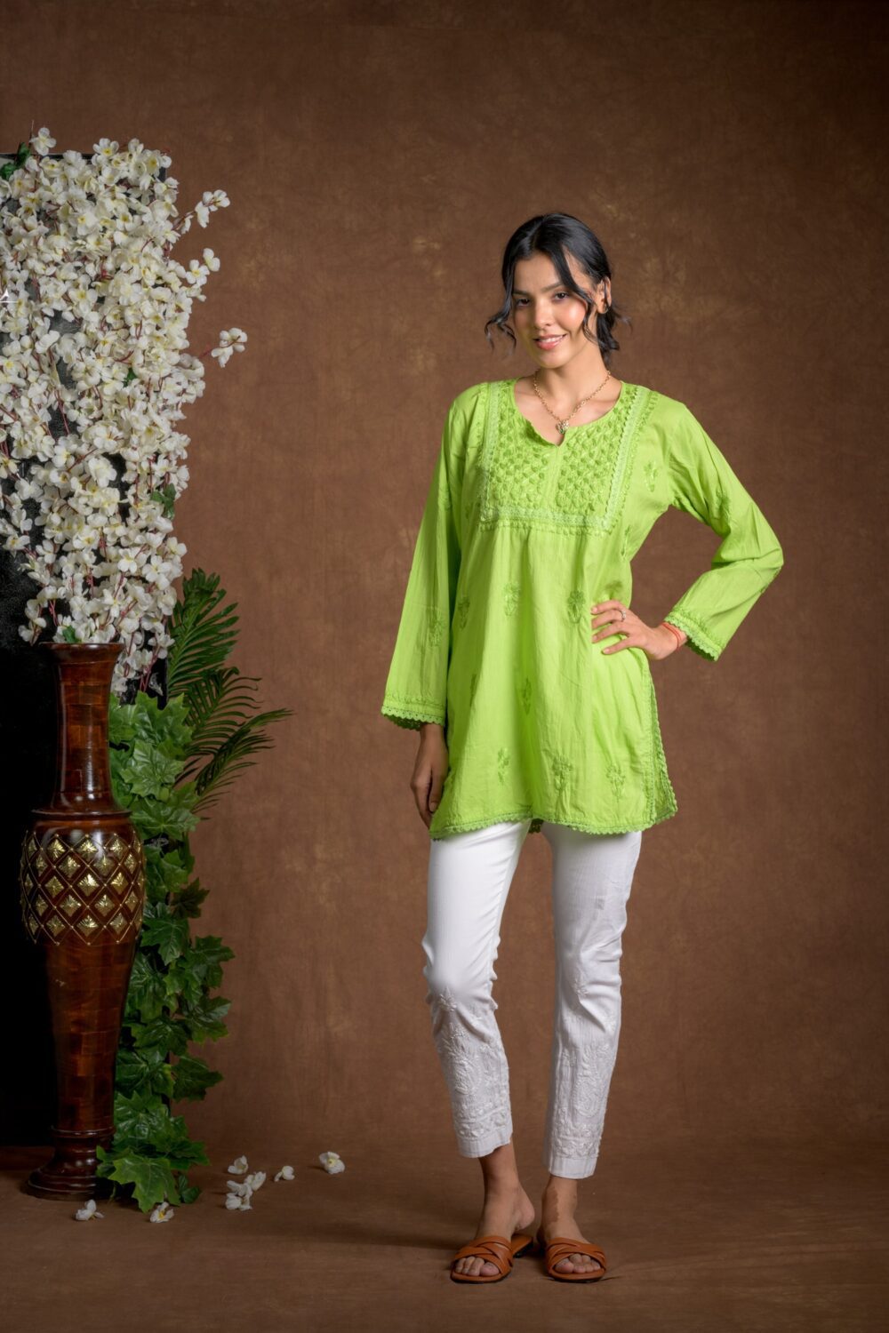 Gurbani Grace - Mull Cotton Lace Solid Women Kurti