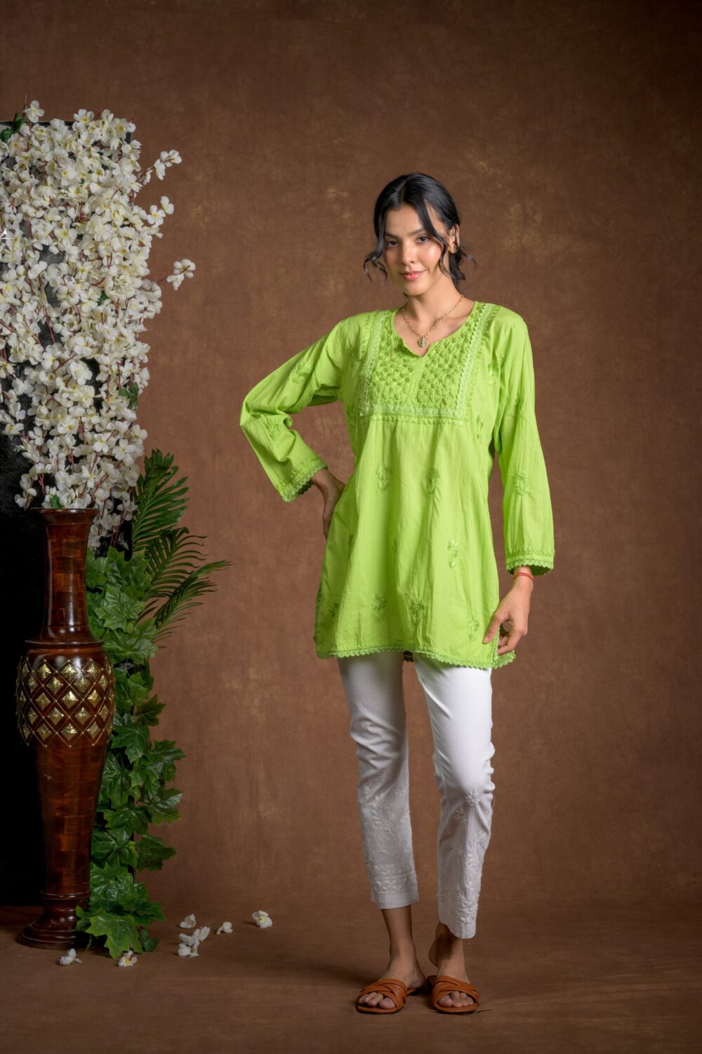 Gurbani Grace - Mull Cotton Lace Solid Women Kurti