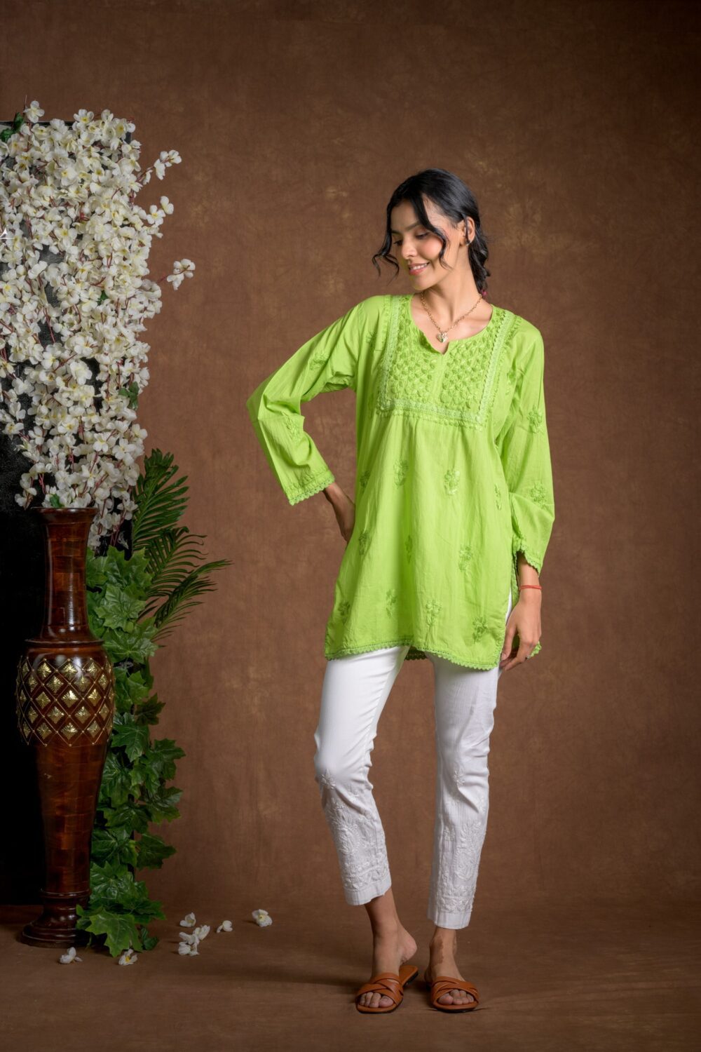 Gurbani Grace - Mull Cotton Lace Solid Women Kurti