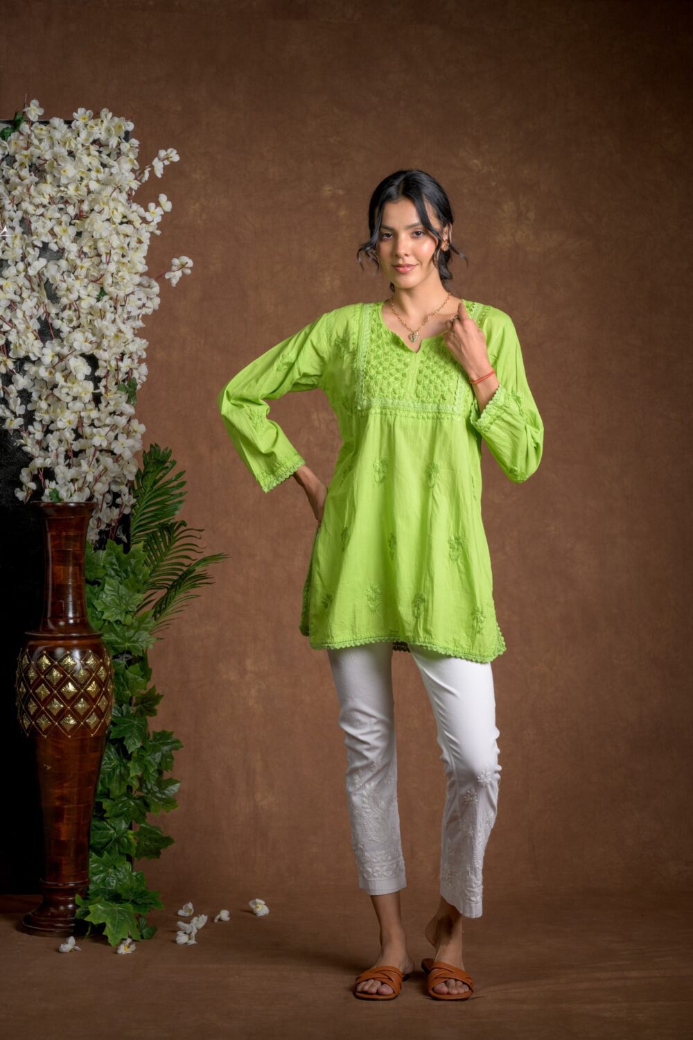 Gurbani Grace - Mull Cotton Lace Solid Women Kurti