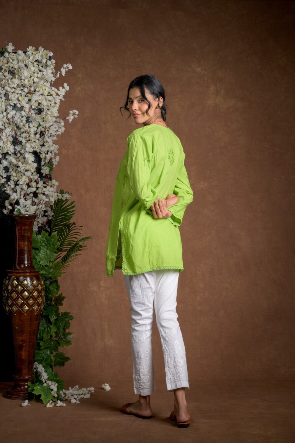 Gurbani Grace - Mull Cotton Lace Solid Women Kurti