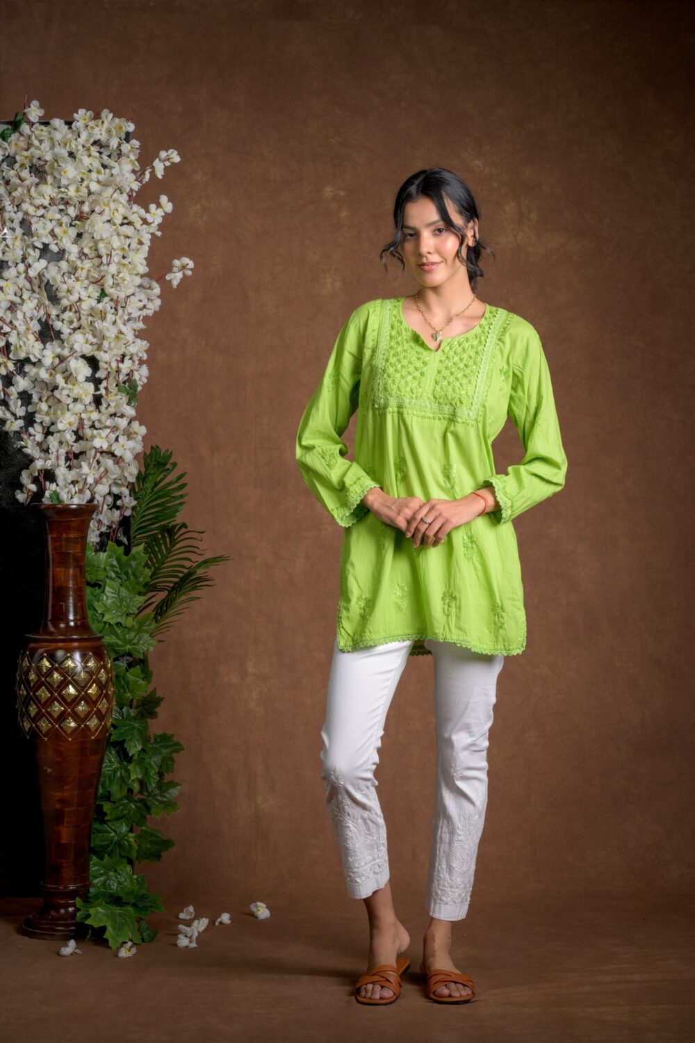 Gurbani Grace - Mull Cotton Lace Solid Women Kurti