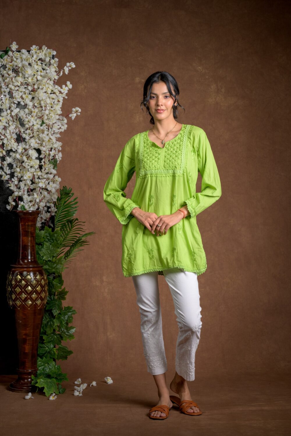 Gurbani Grace - Mull Cotton Lace Solid Women Kurti